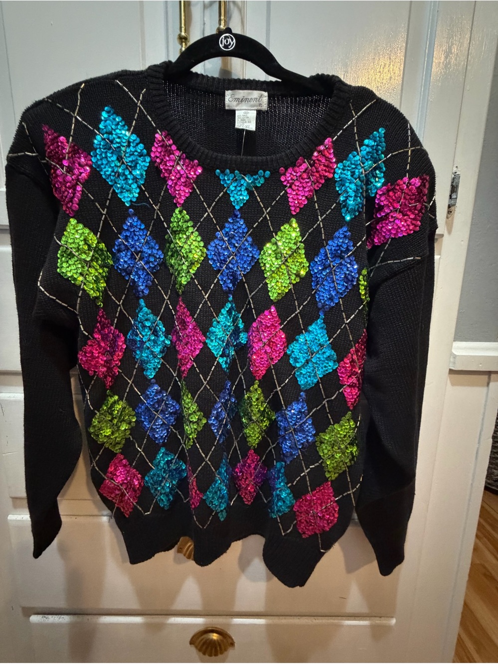 Christmas Sweater Vintage NWT Sequins Shoulder Pads M Eminent Brand